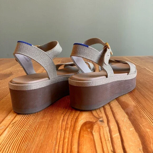 9 - Rothy's $179 Metallic Aurora Gold Criss Cross Platform Sandals NEW 1126GT - Picture 6 of 8